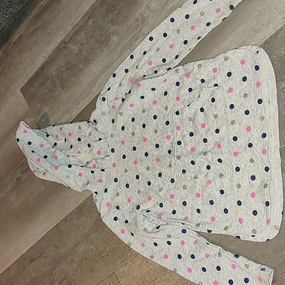 Jumping Beans Girls Hoodie Gray with Pink, Blue & Silver Polka Dots (Size 5)
